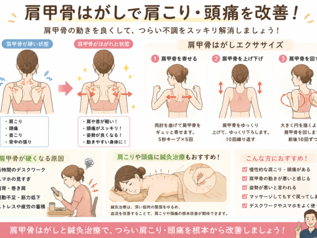 肩甲骨はがしで肩こり・頭痛を改善！｜鍼灸治療なら伏見区桃山の永田東洋鍼灸整骨院へ‼️