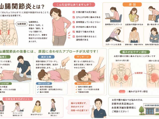 お尻や腰の痛みは仙腸関節炎かも？｜骨盤矯正・鍼灸治療なら京都市伏見区桃山の永田東洋鍼灸整骨院へ‼️