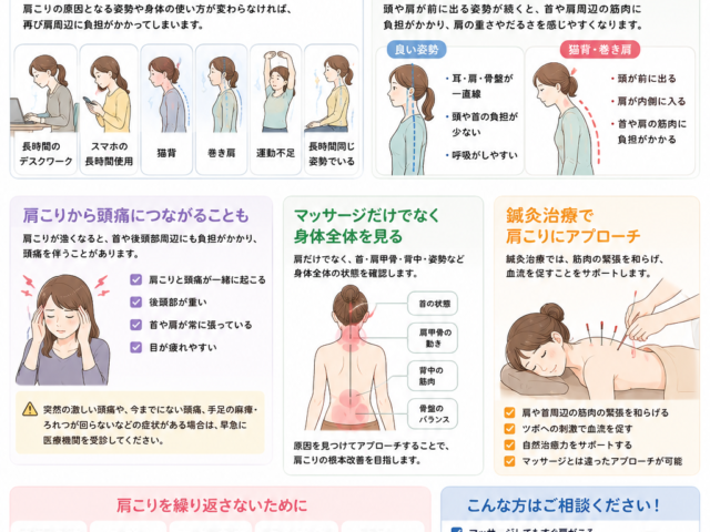 マッサージしてもすぐ肩がこるのはなぜ？｜猫背や姿勢の乱れが原因かも‼️