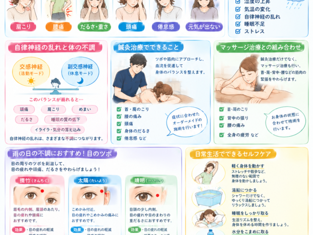 雨の日に体調が悪くなる方へ｜肩こり・腰痛・頭痛・だるさを鍼灸治療でケア‼️