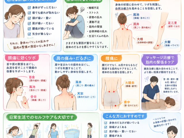 身体のだるさに鍼灸治療｜ツボを使って頭痛・肩こり・腰痛をケア‼️
